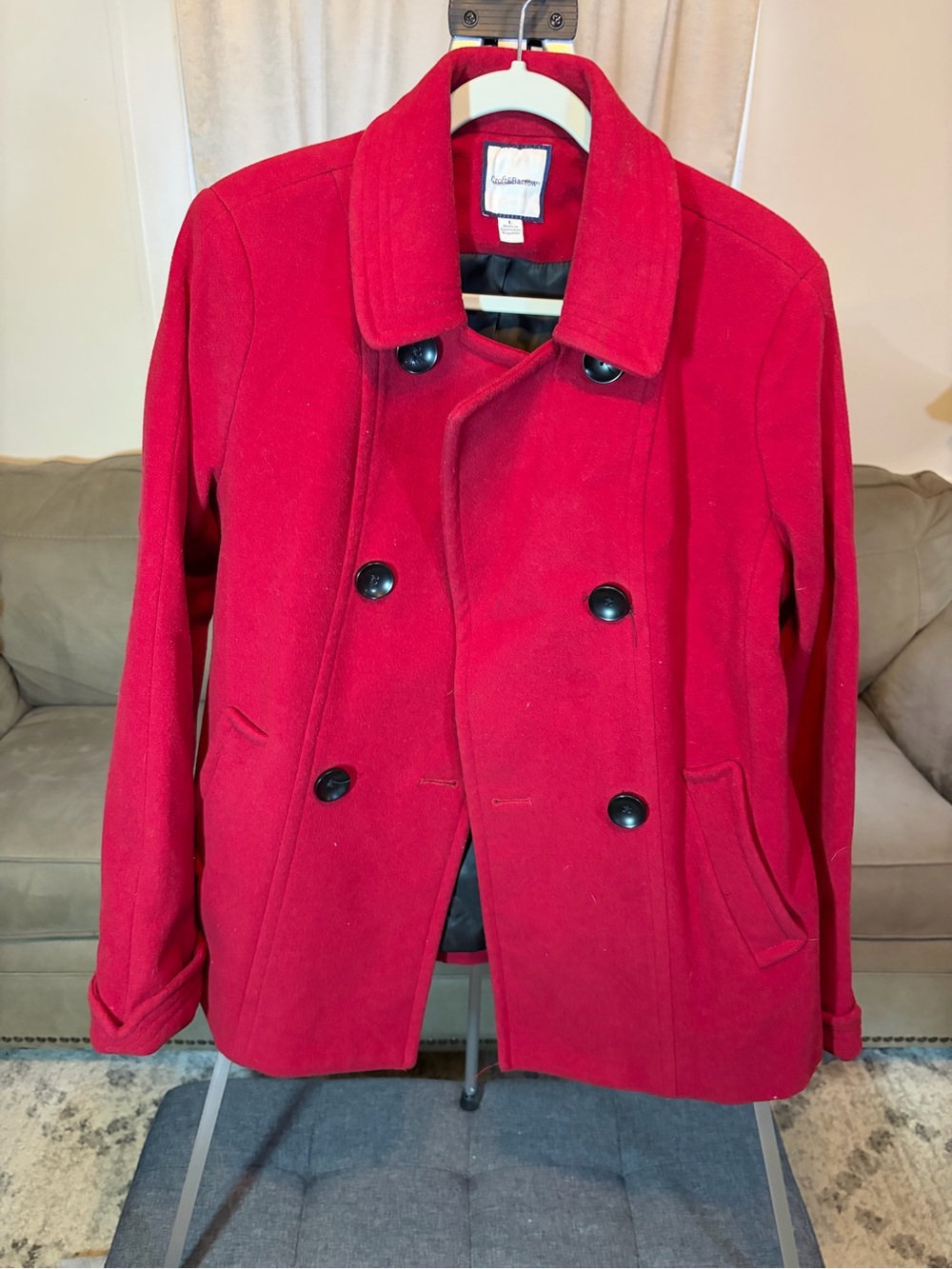 croft & barrow Red Double-Breasted Wool-Blend Peacoat